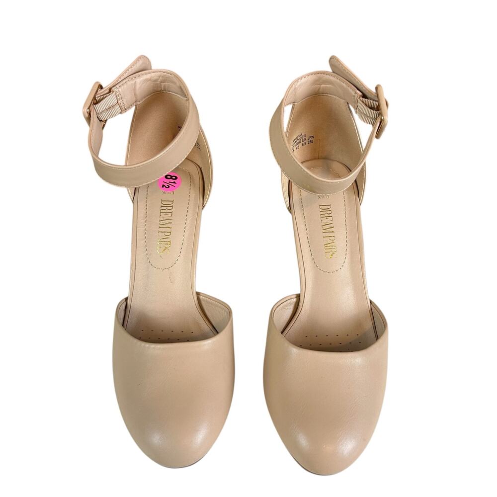 Dream Pairs Angela Pumps Sz 8.5 Beige Ankle Strap Minimalist Classic Block Heels - Picture 3 of 11